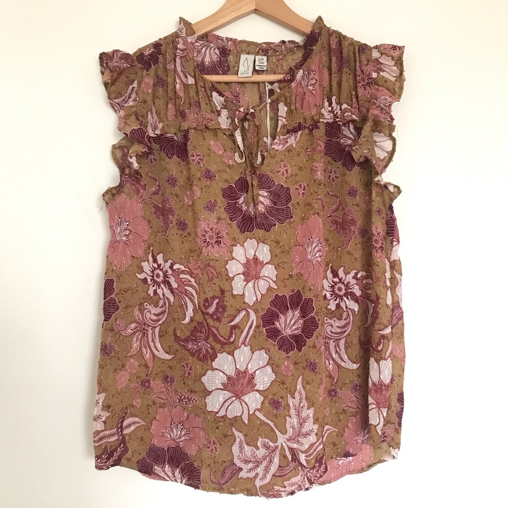 Joie Green Ruffle Sleeve Floral Blouse